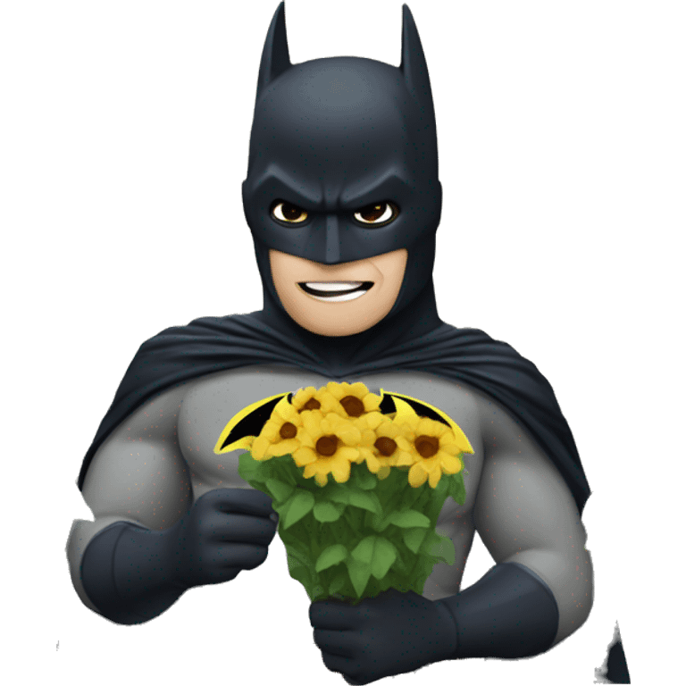 batman in a city eating flowers emoji