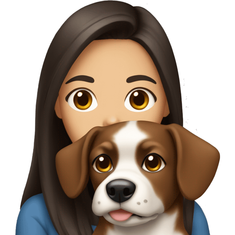 pretty-brunette-woman with dark brown eyes holding a dog emoji