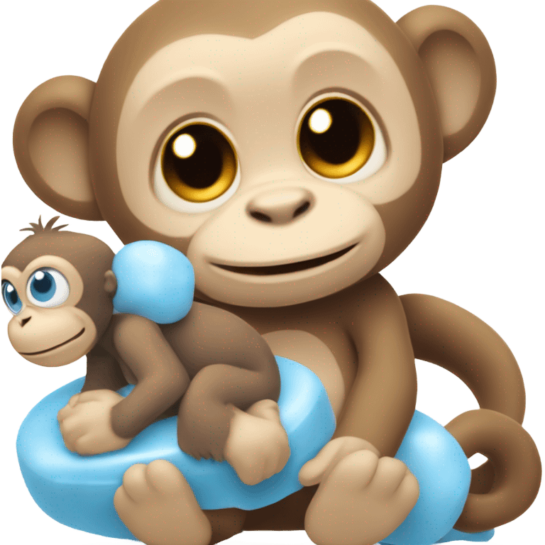 Light brown body, light blue eyes, baby monkey, jellycat stuffed animal emoji