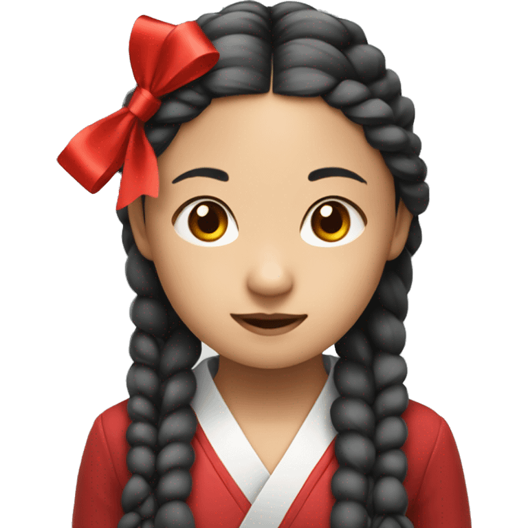 An Asian girl with braided hair and a red ribbon emoji