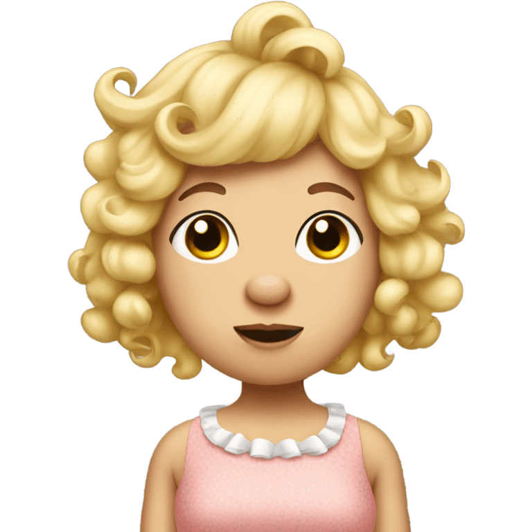 pig wearing a dress with a blonde curly wig emoji