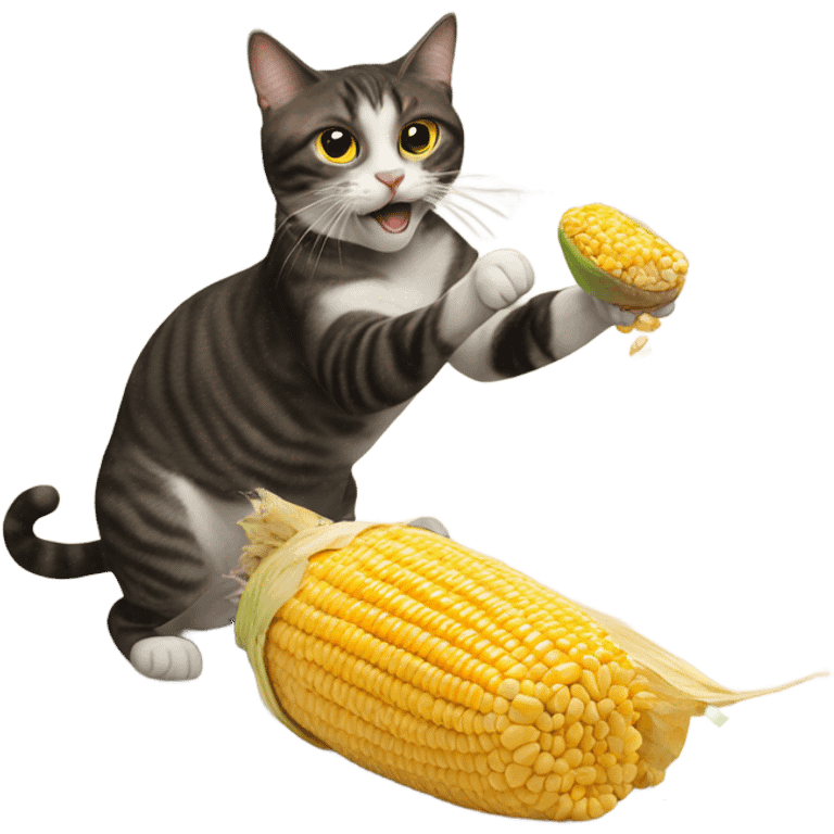 cat throwing corn at dog emoji