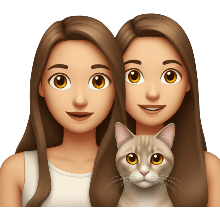 Girl with brown eyes and long brown hair with two cats: one orange and the other one Siamese emoji