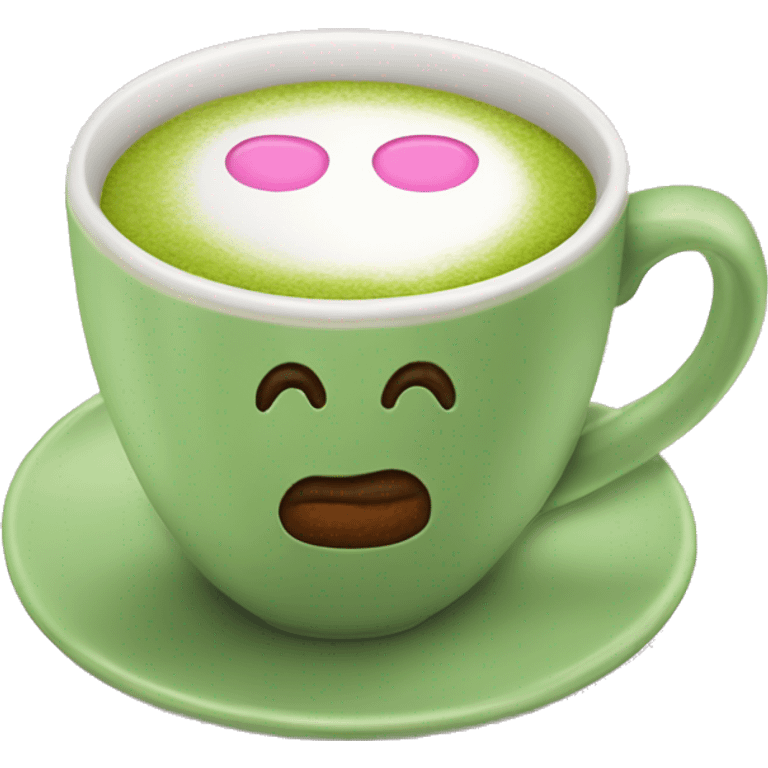 Taza de cafe rosa con matcha emoji