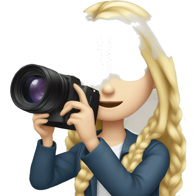 Blonde long haired girl taking a picture with a professional camera  emoji