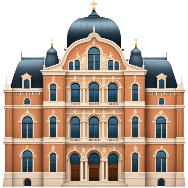 Cinematic Realistic Rijksmuseum Landmark Emoji, depicted with the grand facade of the museum rendered in intricate detail and soft, historical lighting. emoji