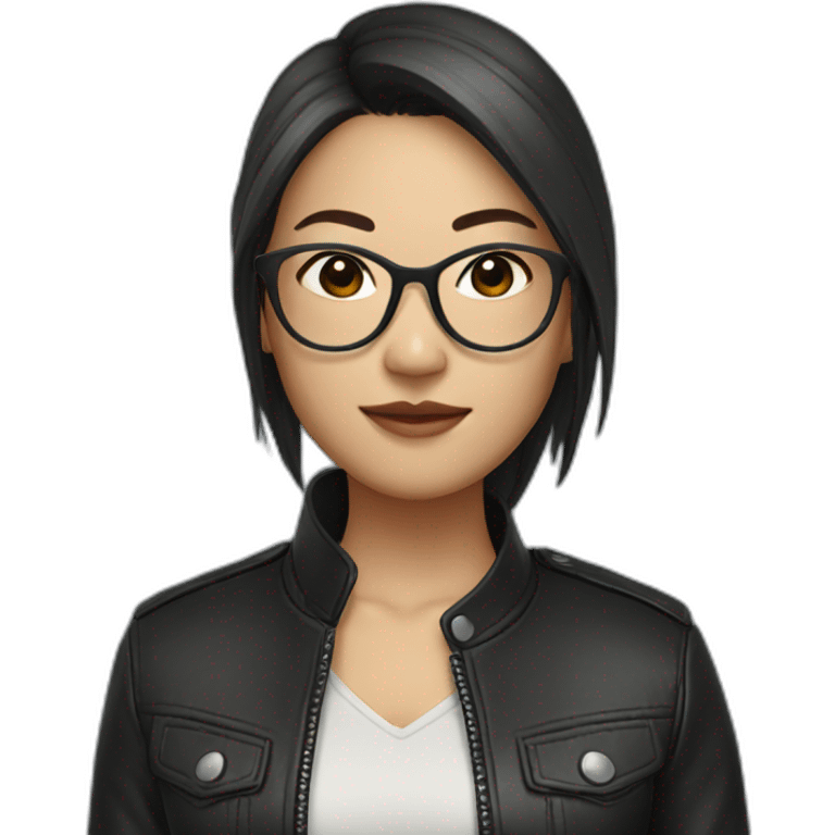 Asian girl in glasses and leather jacket emoji