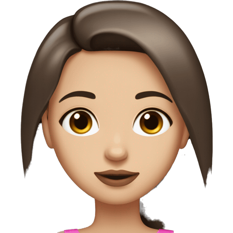 A girl with brown eyes, long straight brown hair, plump pink lips in a black dress emoji