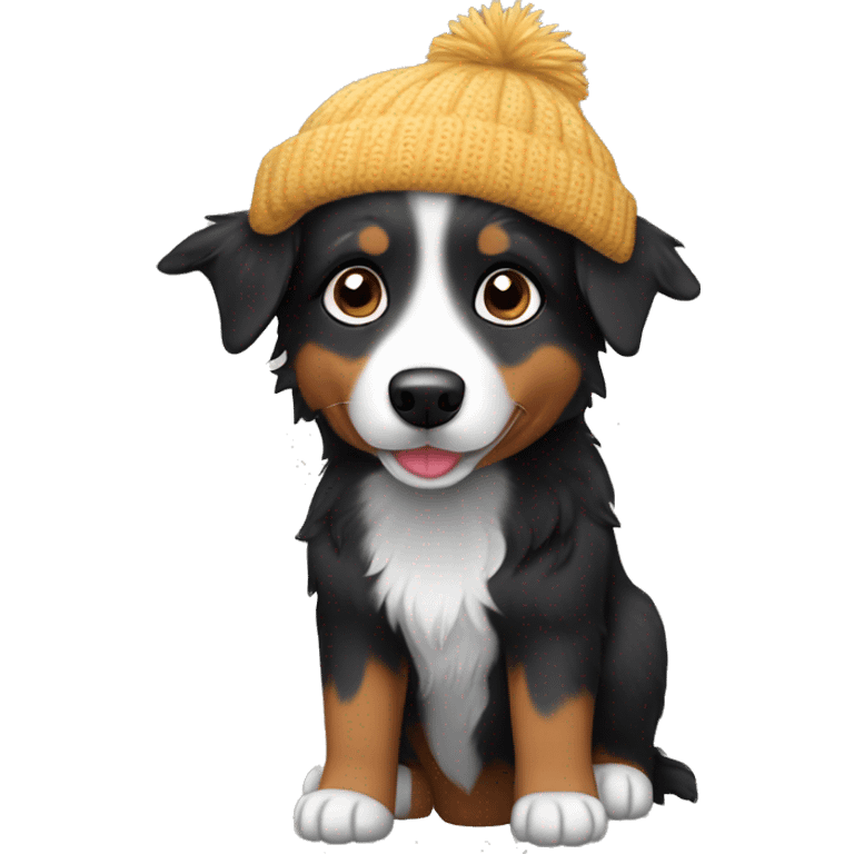 Small black australian shepherd dog wearing a knit cap emoji