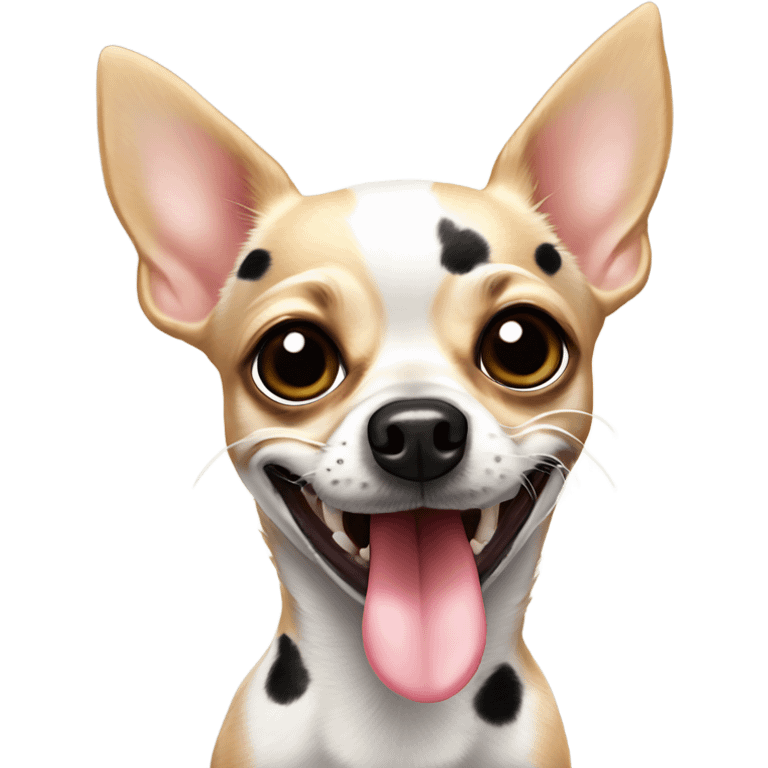 Chihuahua with black spots and tongue out emoji