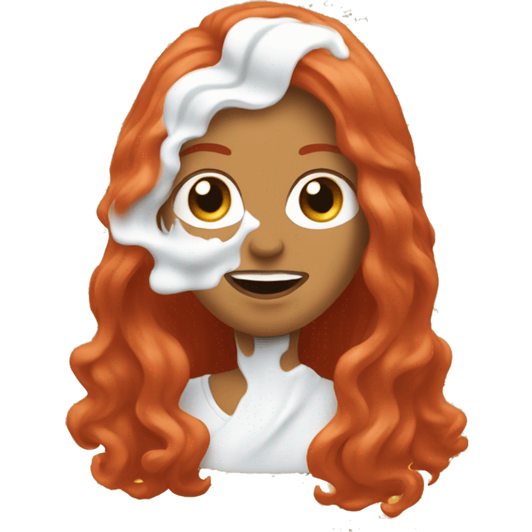 Red long haired Woman with shaving cream on her face emoji