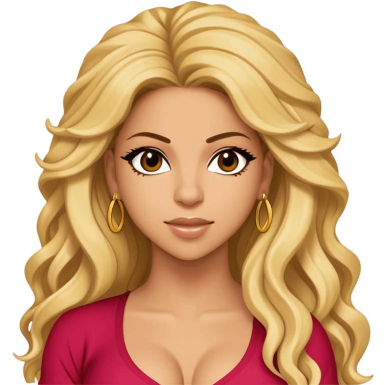 Cinematic Realistic portrait of Shakira, shown as a dynamic pop icon with expressive features and detailed modern attire, illuminated by vibrant, energetic lighting that highlights her global influence emoji