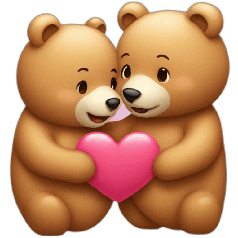 Female bear and male bear kissing, face only, with hearts above them emoji