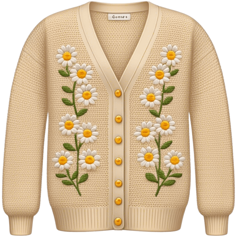 beige crocheted cardigan embroidered with small daisies emoji