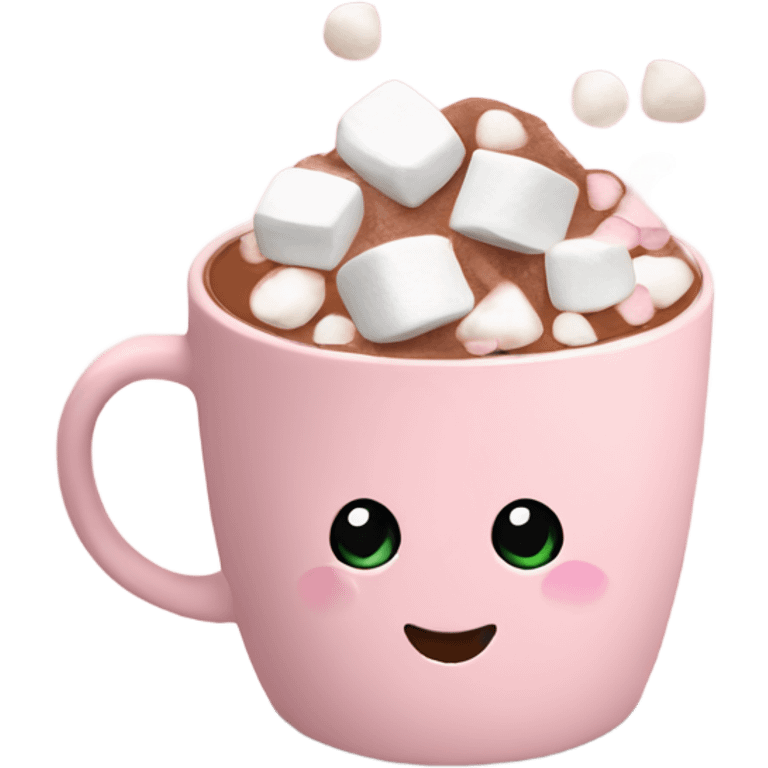 Light Pink mug of hot chocolate with marshmallows  emoji