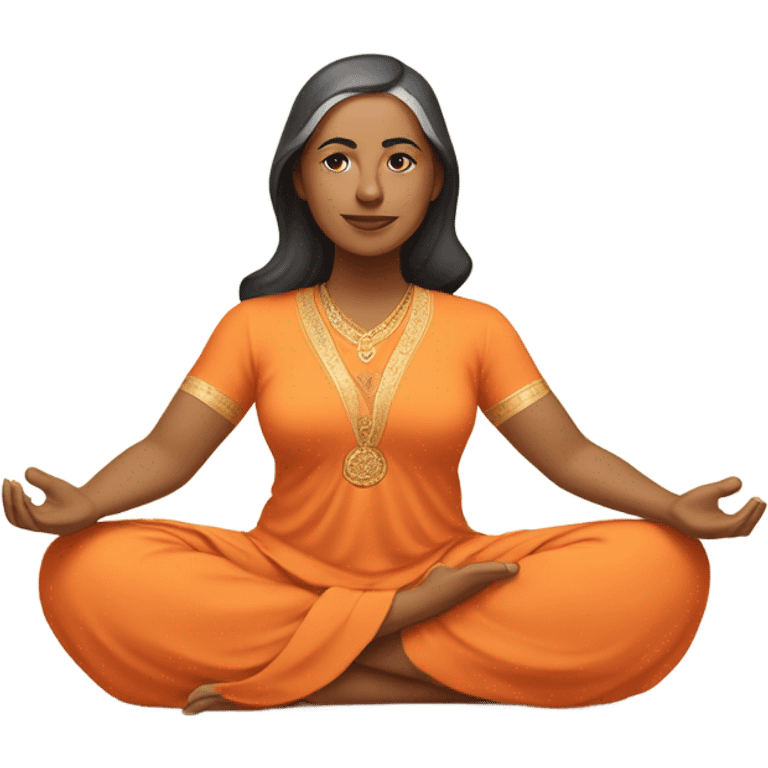 an  Indian woman, sleeveless pastel shirt
 yogi with a peaceful and meditative expression. The character should be wearing an orange robe, symbolizing traditional yogic attire. The yogi can be sitting in a lotus position emoji