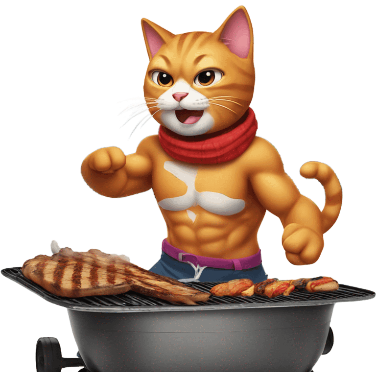 Super muscle cat snowboarding while having a bbq emoji