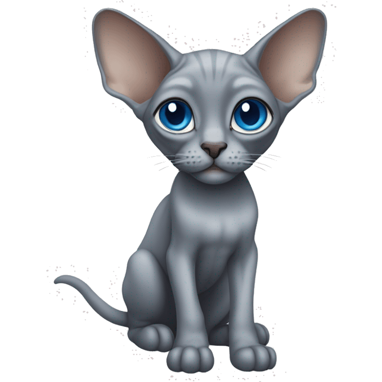 Gray Sphinx cat with blue big eyes  emoji