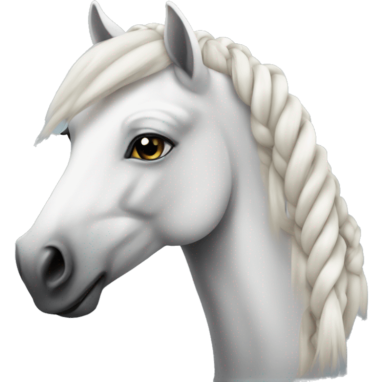 A white horse that has its hair braided emoji