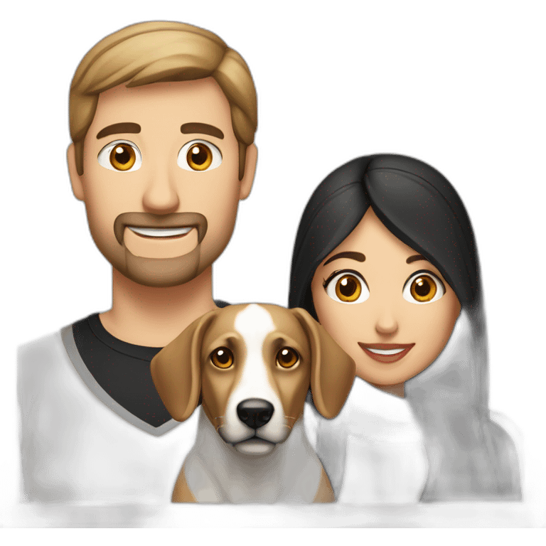 caucasian man with arab woman with 2 dogs one back another white and black emoji