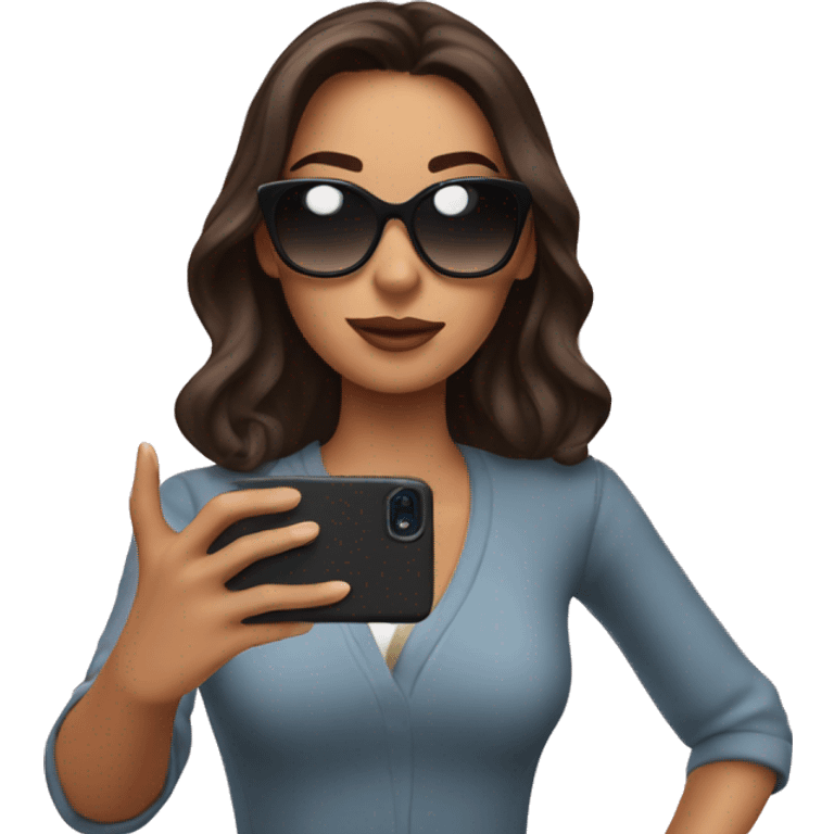 Brunette influencer woman taking selfie emoji