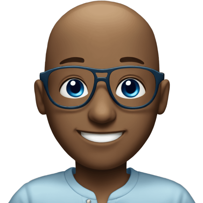 bald boy smiling at viewer with blue eyes and glasses, face only emoji