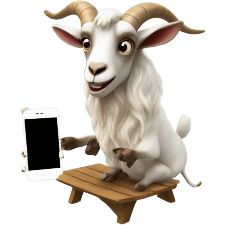 A surfing goat and a goat texting on the phone at the beach emoji