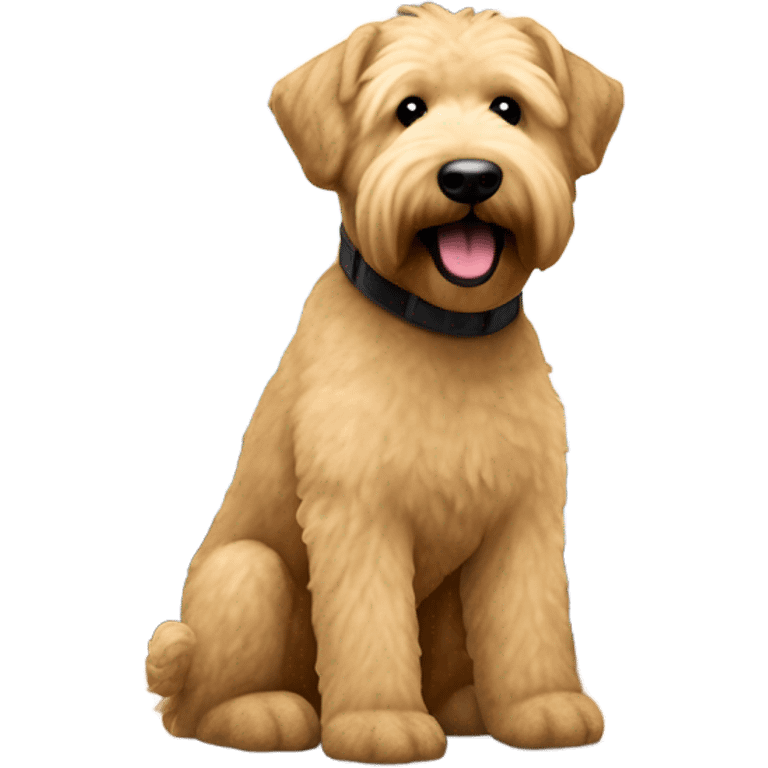 Wheaton Terrier Lighter color sitting on a oak wood flooring with a bay view window in the background  emoji