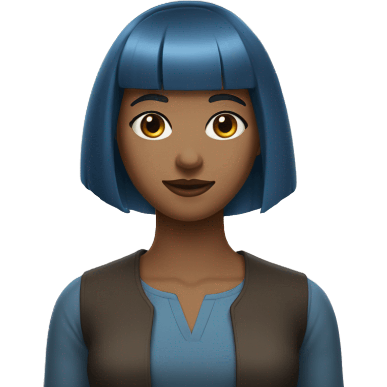 a young woman with blue eyes and brown hair with very blunt bangs emoji