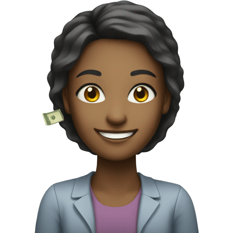 smiling girl in simple background with money emoji