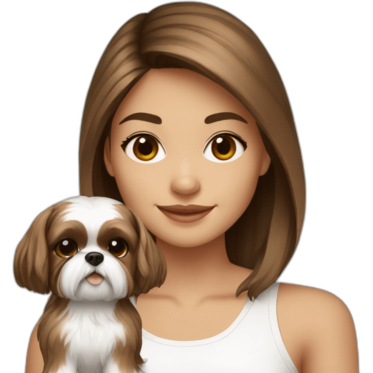 girl with a small brown and white shih tzu dog emoji