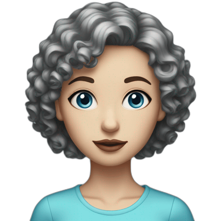 a woman with blue eyes and dark short curly hair realism emoji