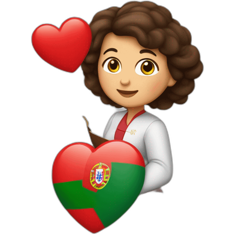 Une grand-mère brune, deux garçons bruns et le drapeau du Portugal en forme de cœur emoji