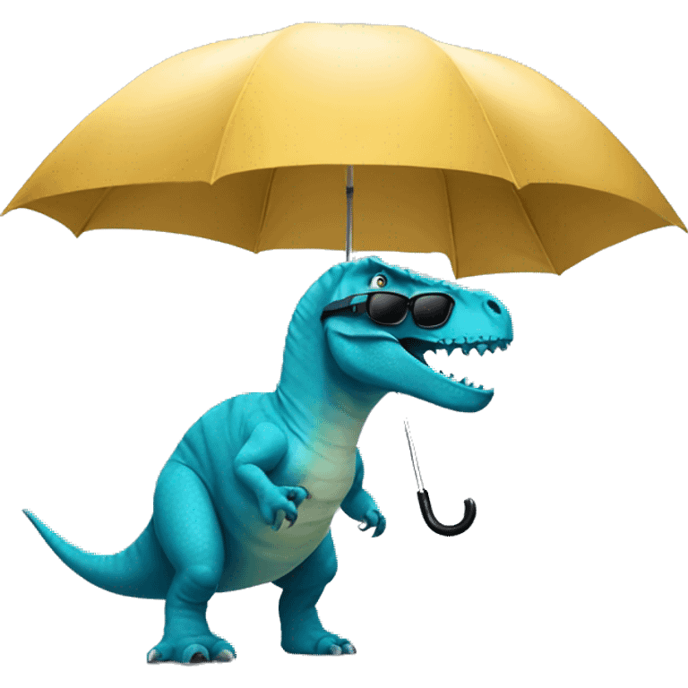 dinosaur wearing a sunglasses and have umbrella emoji