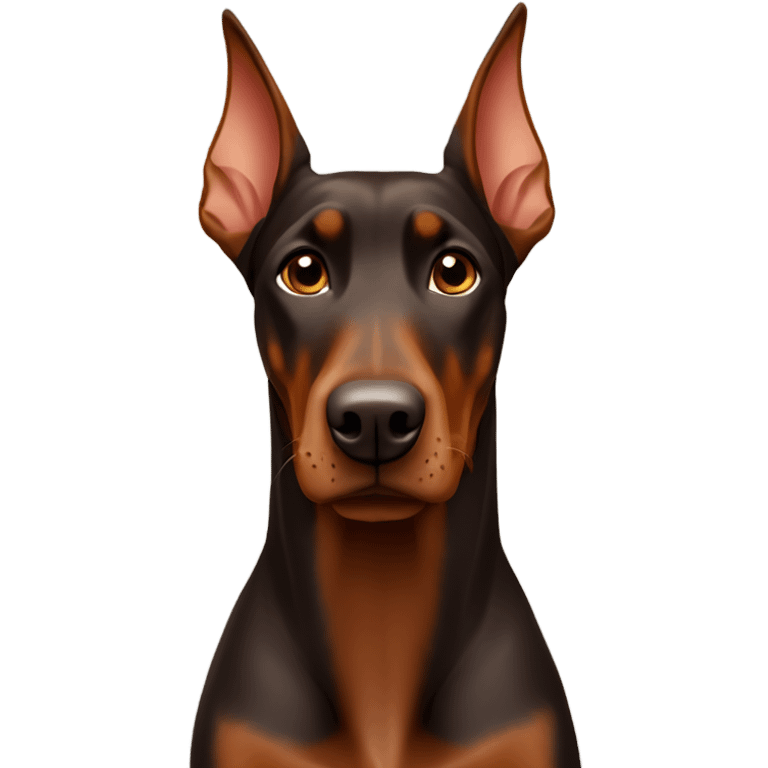 Brown Doberman without cropped ears looking forward and happy  emoji