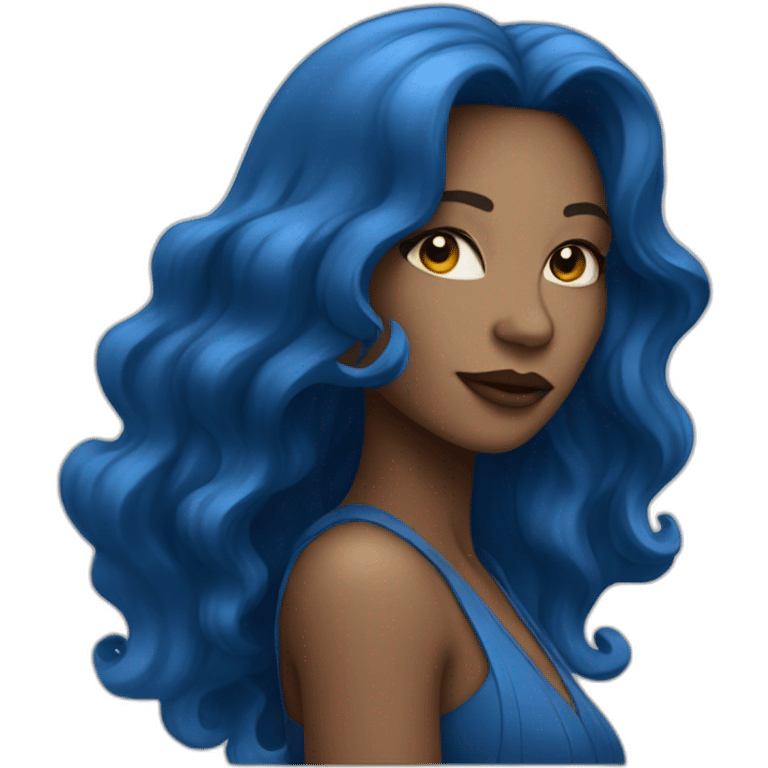 jazz singer with blue long hair, woman, 43 years old emoji