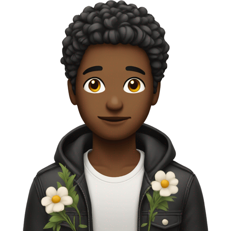 a rad hair boy with flowers emoji