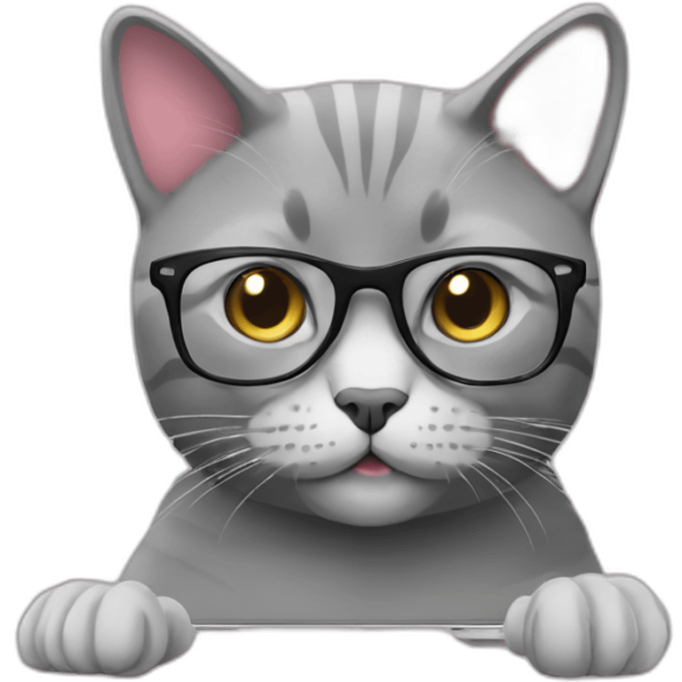 pink/gray british cat with glasses and the laptop emoji