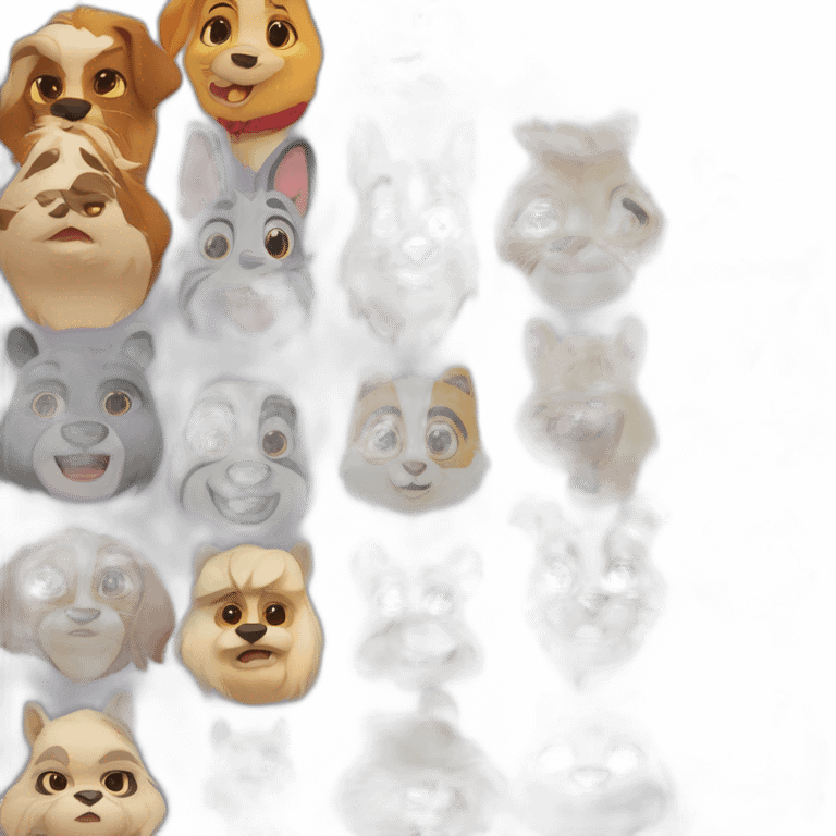 Colorful well séparâtes animated animal characters Disney style emoji