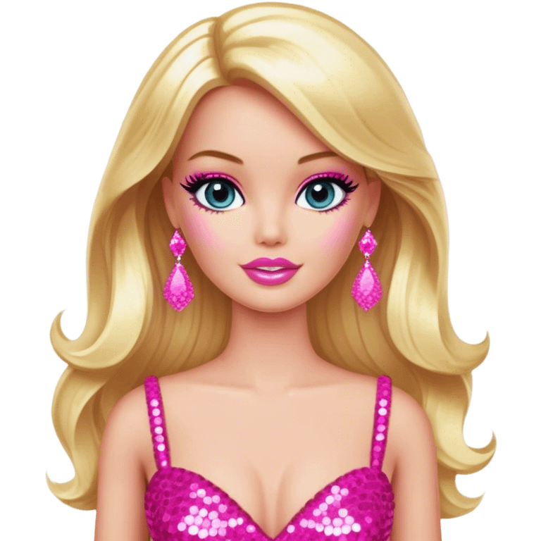 Glamorous blonde Barbie, hot pink sequin gown emoji