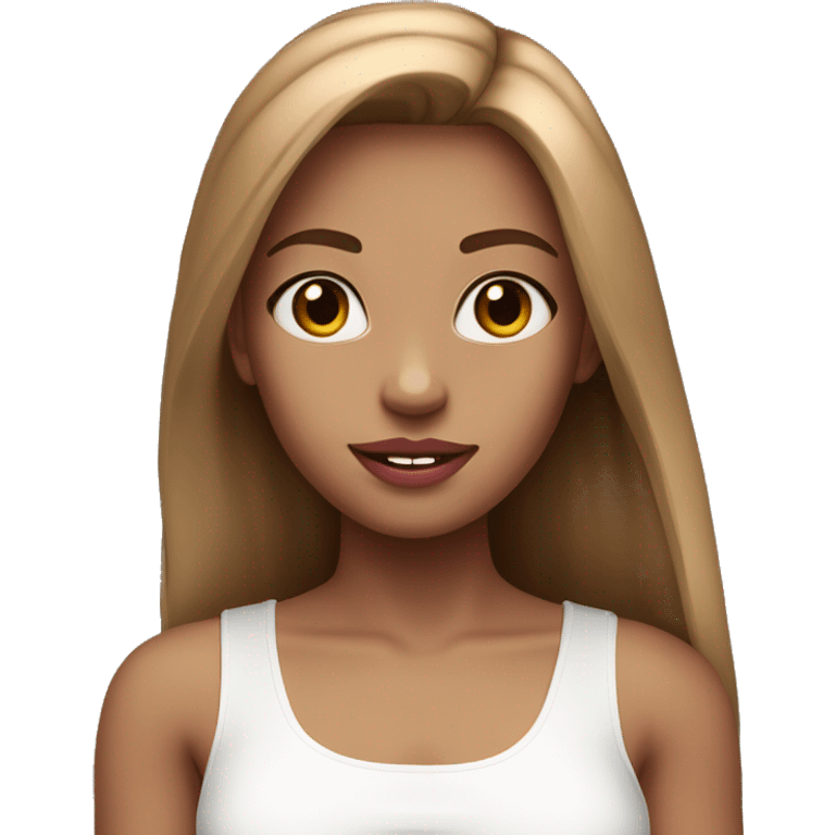 very pretty girl with straight light brown hair pink big lips and white top  emoji