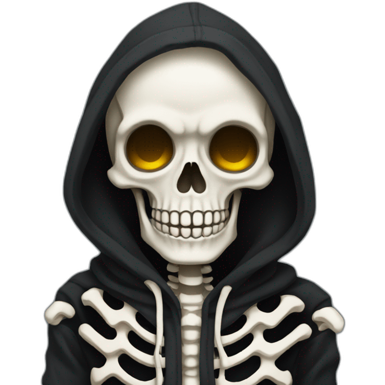 Cartoon skeleton wearing a black hoodie emoji