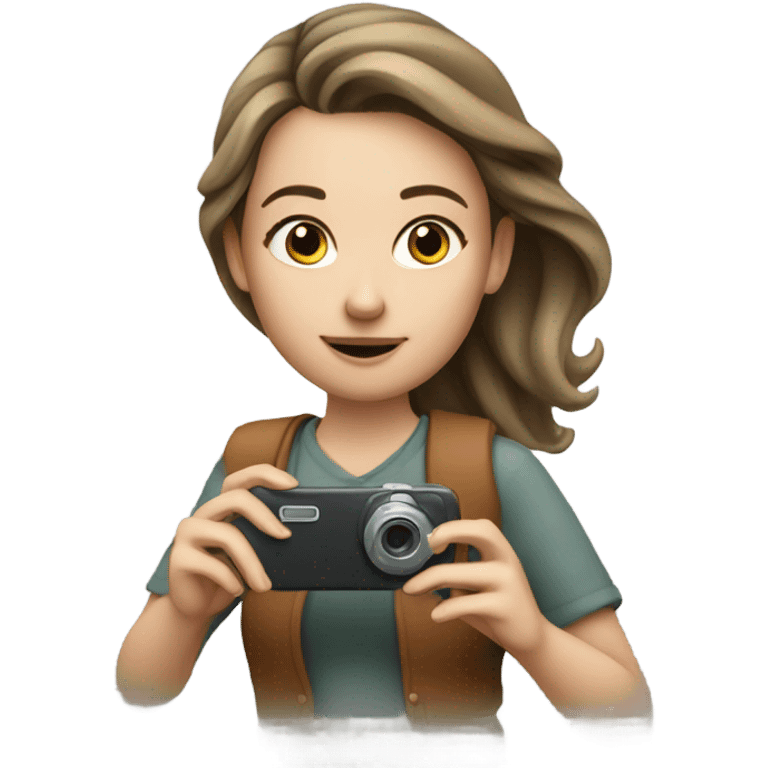 young european tourist takes pictures with her cell phone emoji