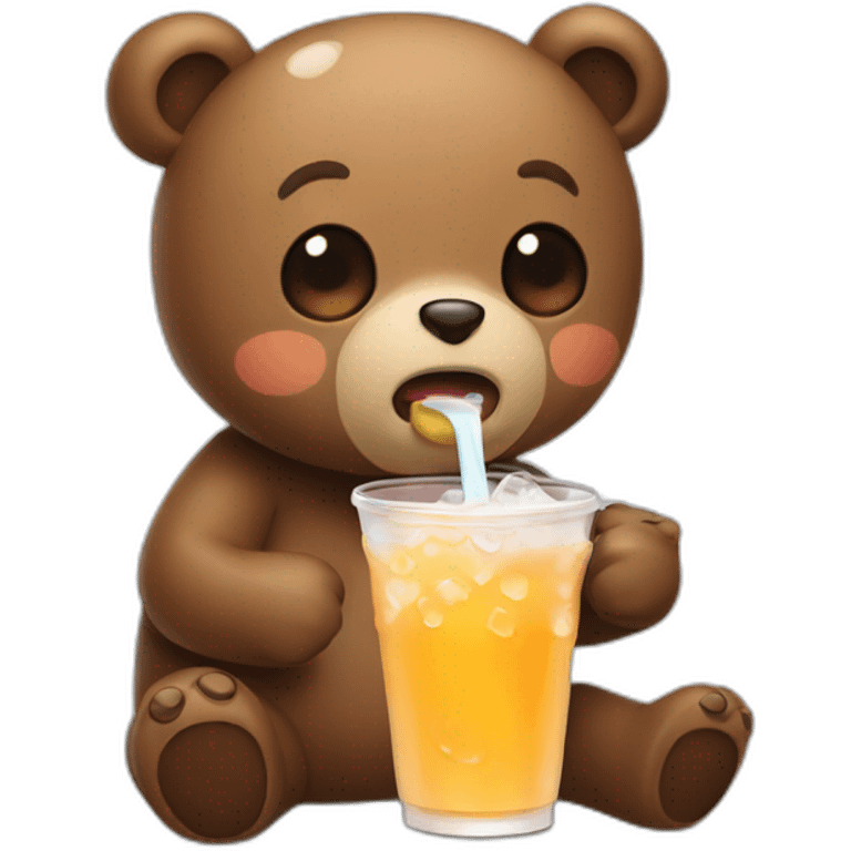 crying, bear,  drinking boba drink emoji