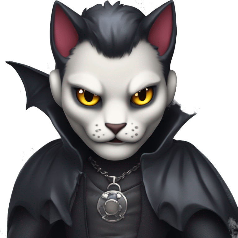 Cute edgy cool kawaii vampiric dark cat-vernid-Fakémon-Digimon with bat-wings as ears emoji