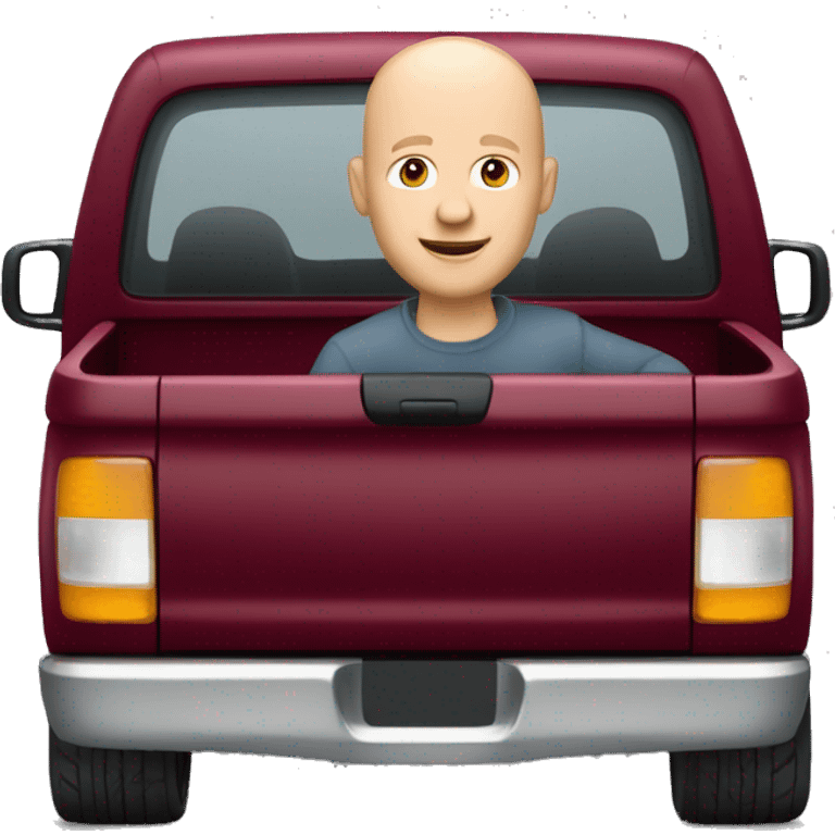 Bald Caucasian man in maroon pickup truck  emoji