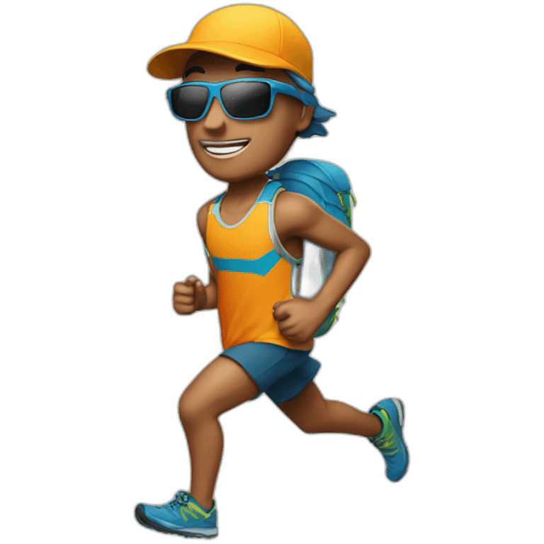 a trail runner wearing a cap and a pair of sunglasses emoji