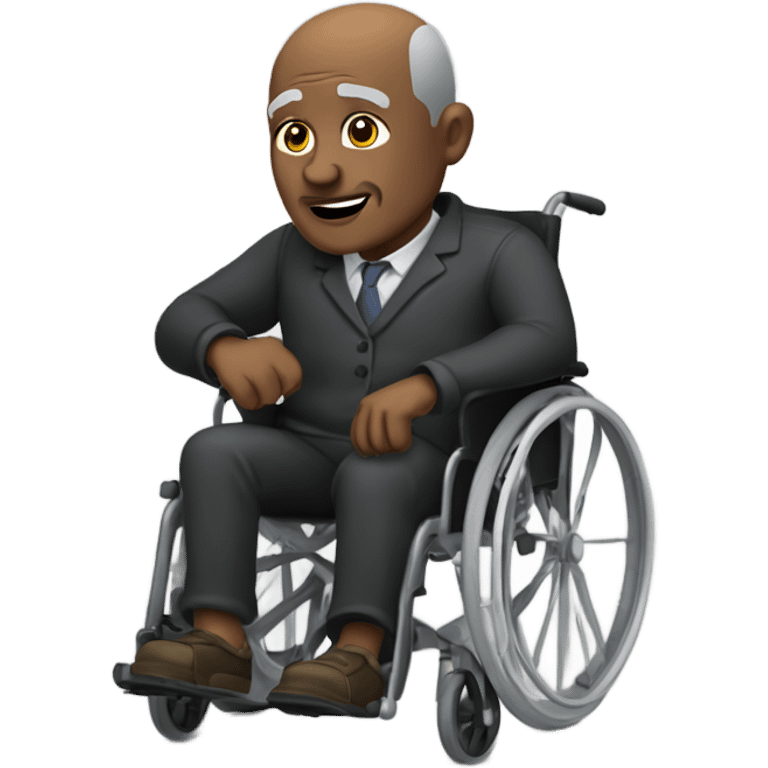 old black bald man with a round belly in wheelchair. stern face. grey stubble. he is pointing finger in front.  emoji