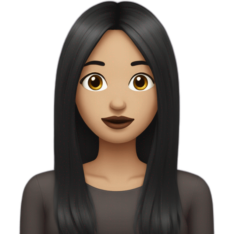 woman long black hairs hand lips stick emoji