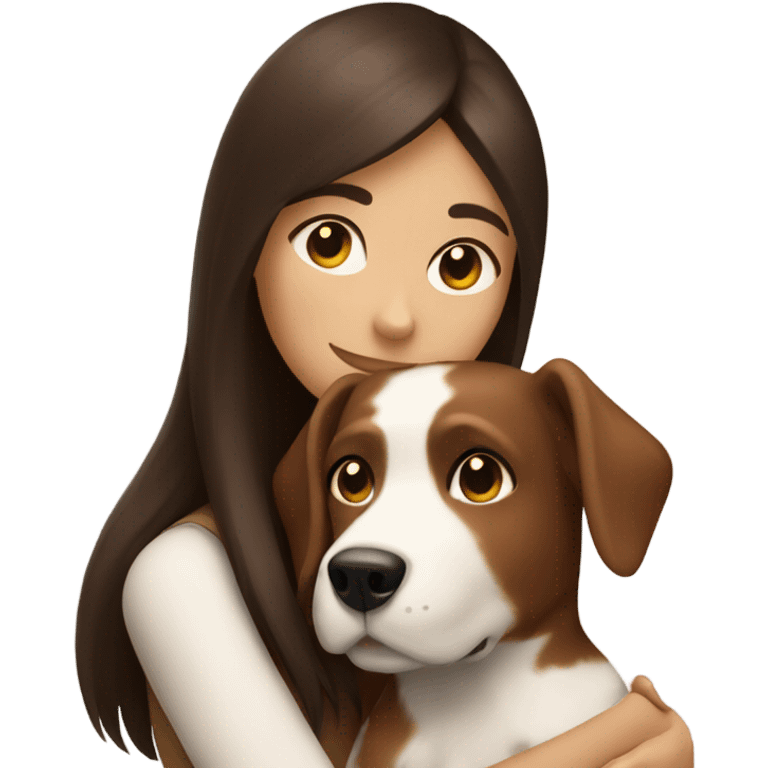 Brunette hugging brown and white dog emoji